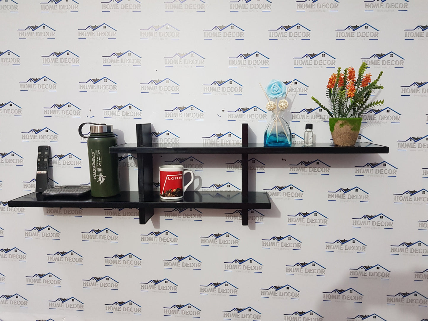 Wooden LED Cross Shelf - LED/TV Wooden Shelve By Laly.pk (WS112).