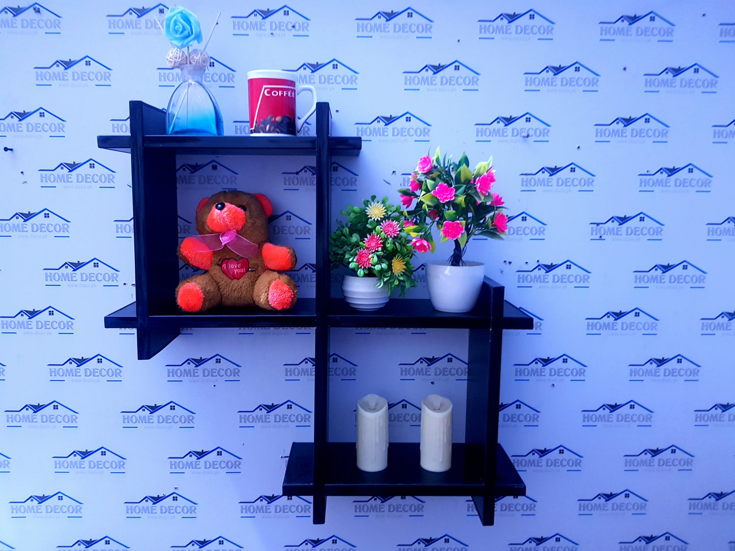 Cross Square Wooden Book Shelf - Minimalistic Wooden Wall-Mounted Display - laly.pk (WS119).