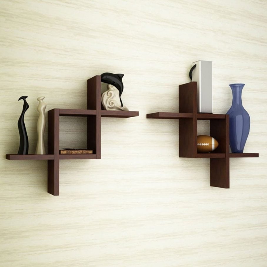 Toffee Wooden Shelf - Two Piece Wooden Rustic Wall-Mounted Display (laly.pk) WS106.