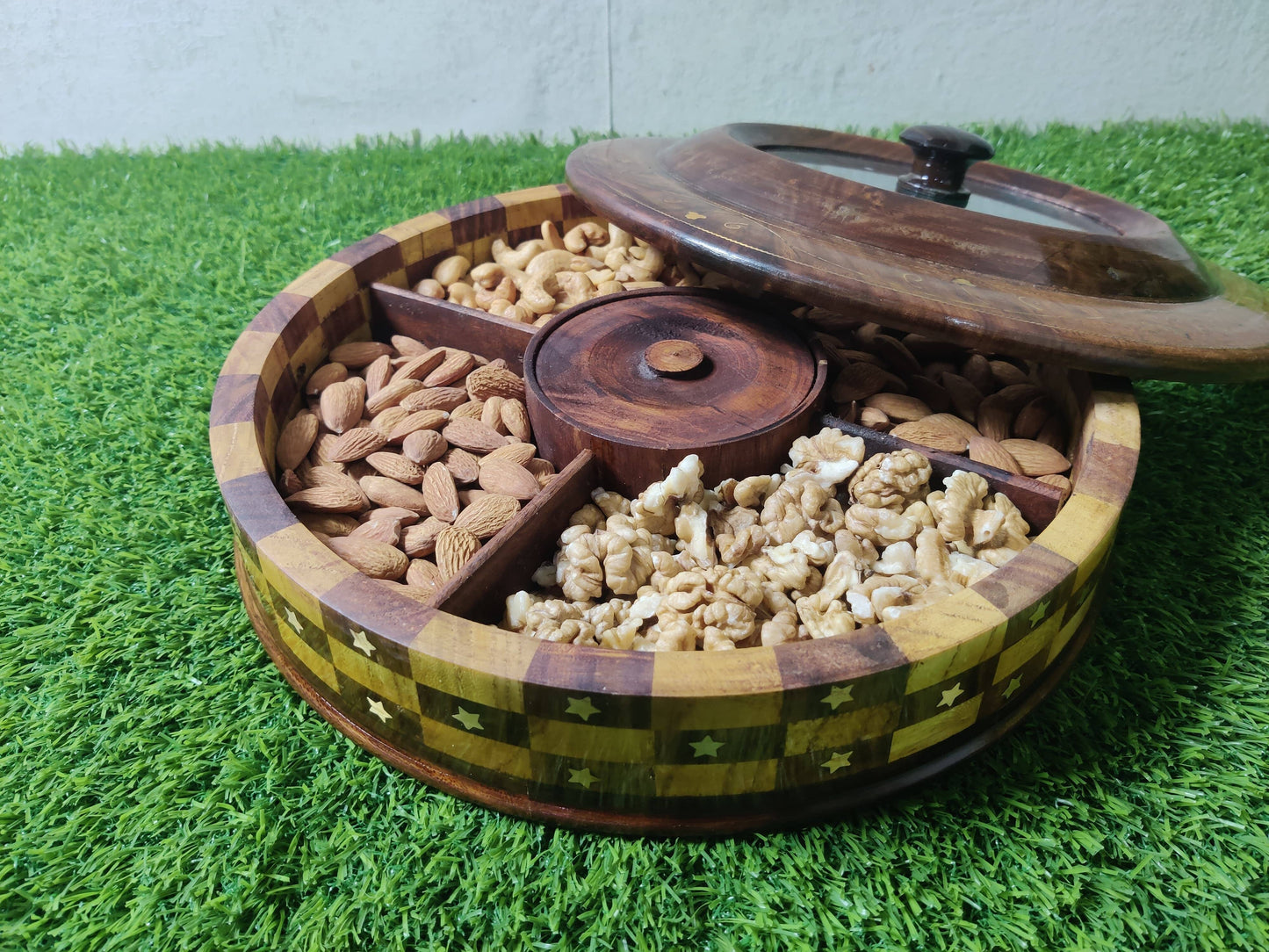 Wooden Dry fruit Box Round - Beautiful Wooden Dry Fruit Round Box (laly.pk)