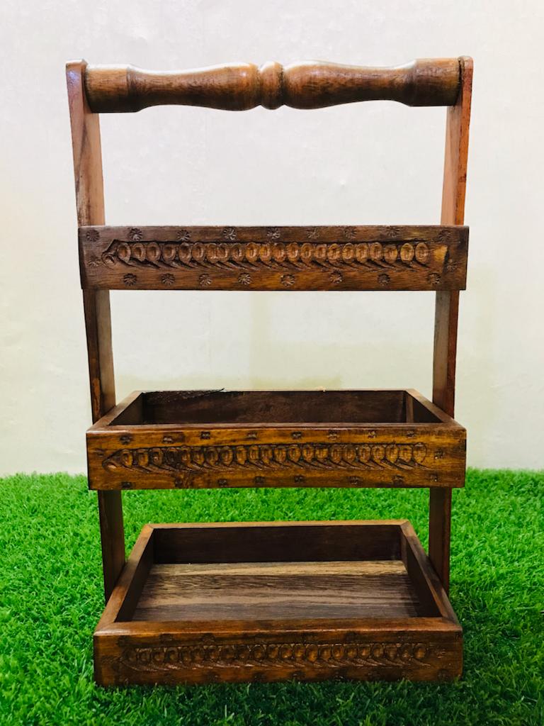 Traditional Wooden Embossed Kitchen Organizer Basket (laly.pk)