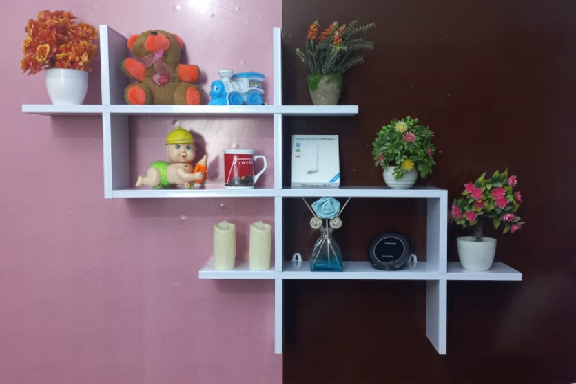 Three Wooden Tier Intersecting Shelves - Unique Wooden Floating Display (laly.pk) WS130.