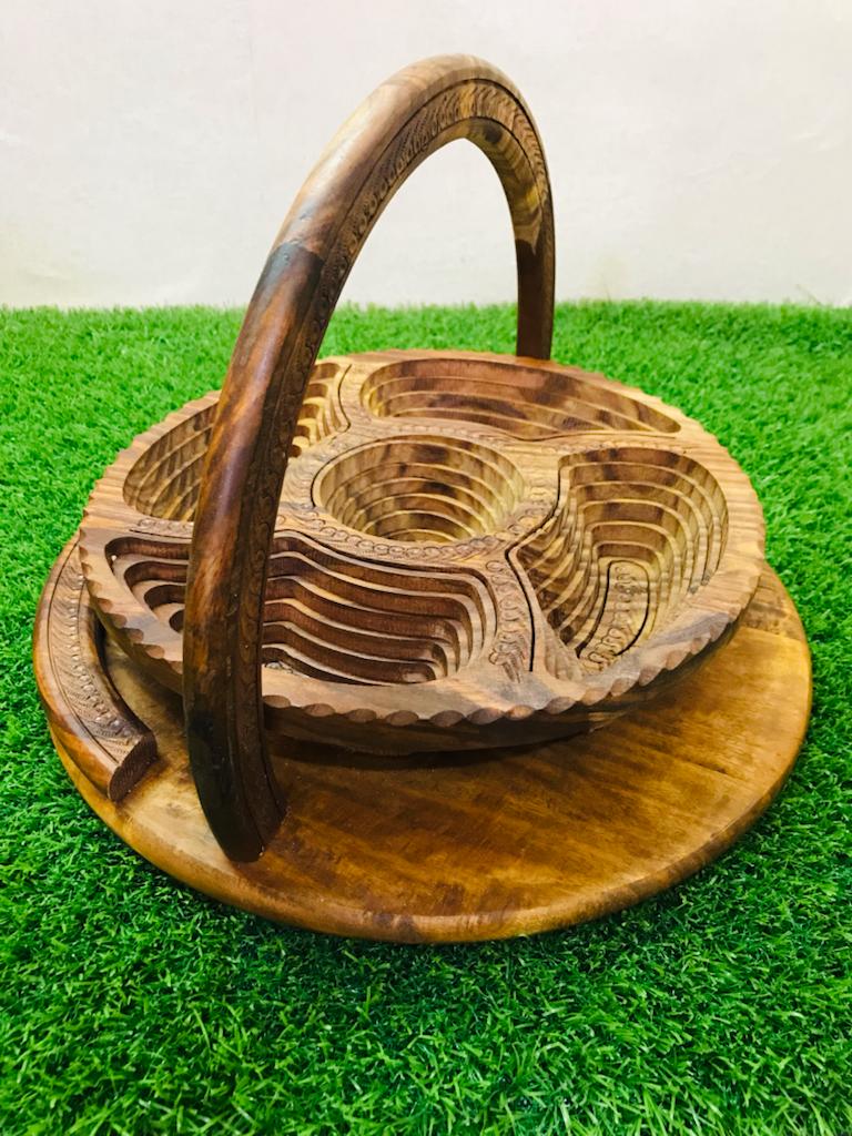 Wooden Hand-Made Folding Dry Fruit Basket By (Laly.pk).