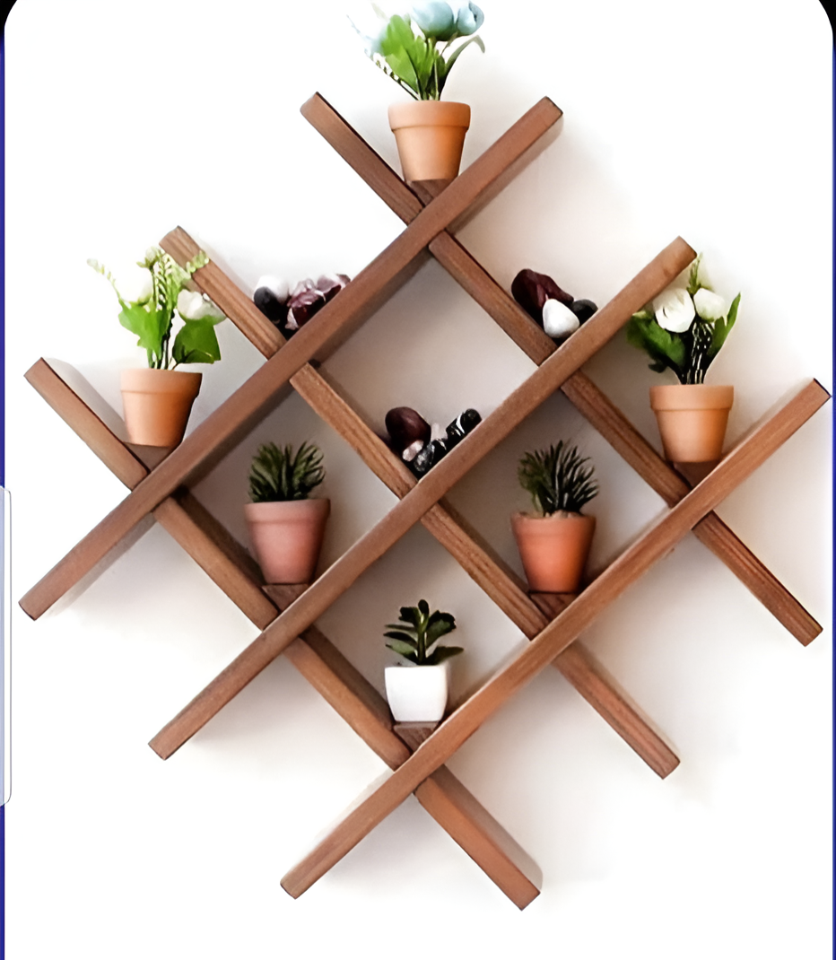 Indoor Wall Hanging Wooden Square Wall Shelve - Beautiful Wooden Wall Shelves (laly.pk) WS140.