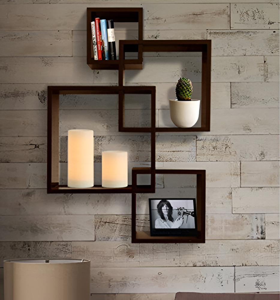 Set Of 4 Cube Intersecting Shelves - 4 Wooden Cube Shelves By Laly.pk (WS116)