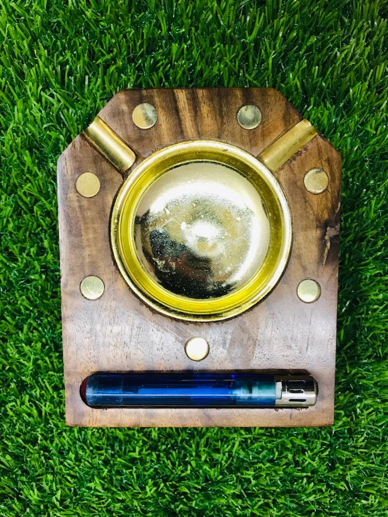 WOODEN CIGARETTE ASH TRAY With Lighter By Laly.pk