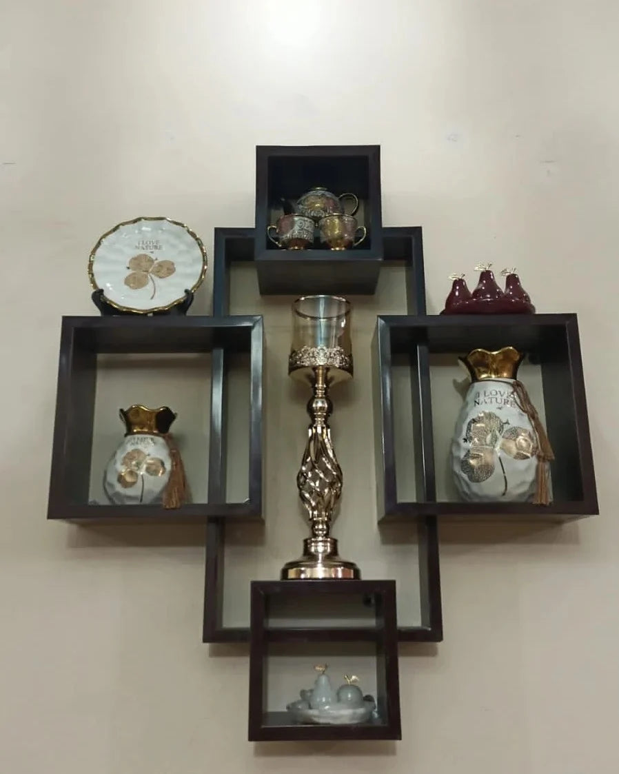 SET OF 5 CUBE INTERSECTING SHELVES - Beautyful Wooden Wall Shelve By laly.pk (WS216).