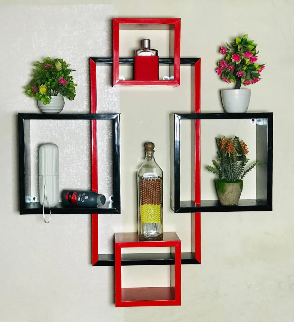 SET OF 5 CUBE INTERSECTING SHELVES - Beautyful Wooden Wall Shelve By laly.pk (WS216).