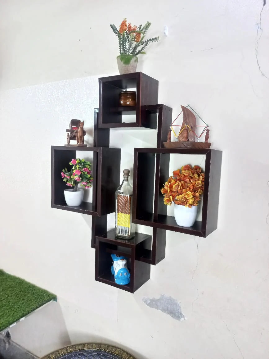 SET OF 5 CUBE INTERSECTING SHELVES - Beautyful Wooden Wall Shelve By laly.pk (WS216).