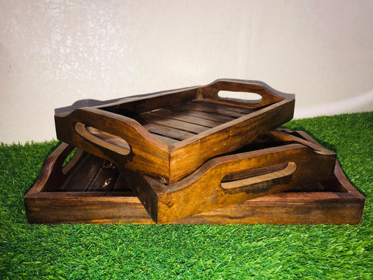 Set of 3 Wooden Serving Tray groves style by (Laly.pk).