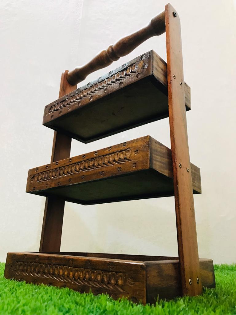 Traditional Wooden Embossed Kitchen Organizer Basket (laly.pk)