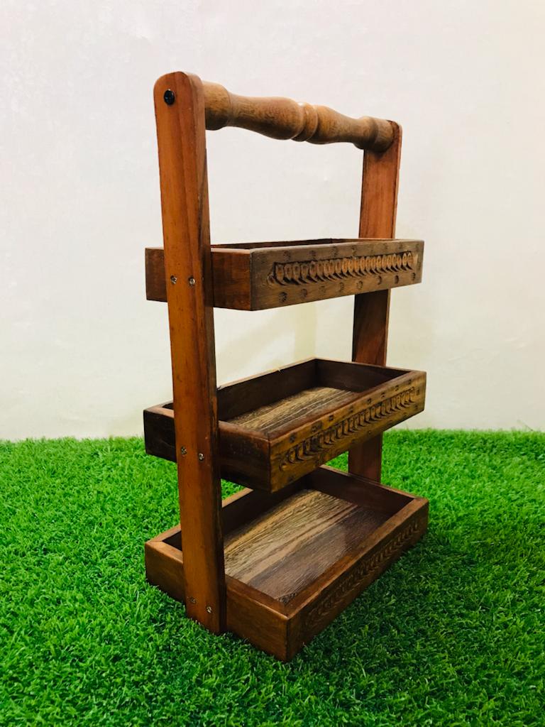 Traditional Wooden Embossed Kitchen Organizer Basket (laly.pk)