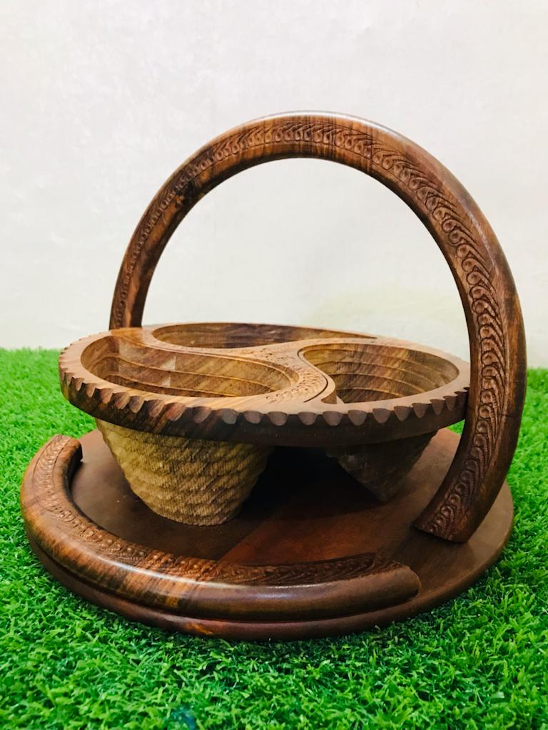 Wooden Hand-Made Folding Dry Fruit Basket By (Laly.pk).