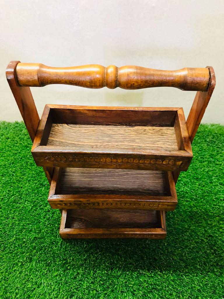 Traditional Wooden Embossed Kitchen Organizer Basket (laly.pk)