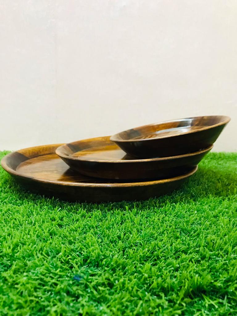 Hand-Made Round Wooden Tray Set OF 3 By (Laly.pk).