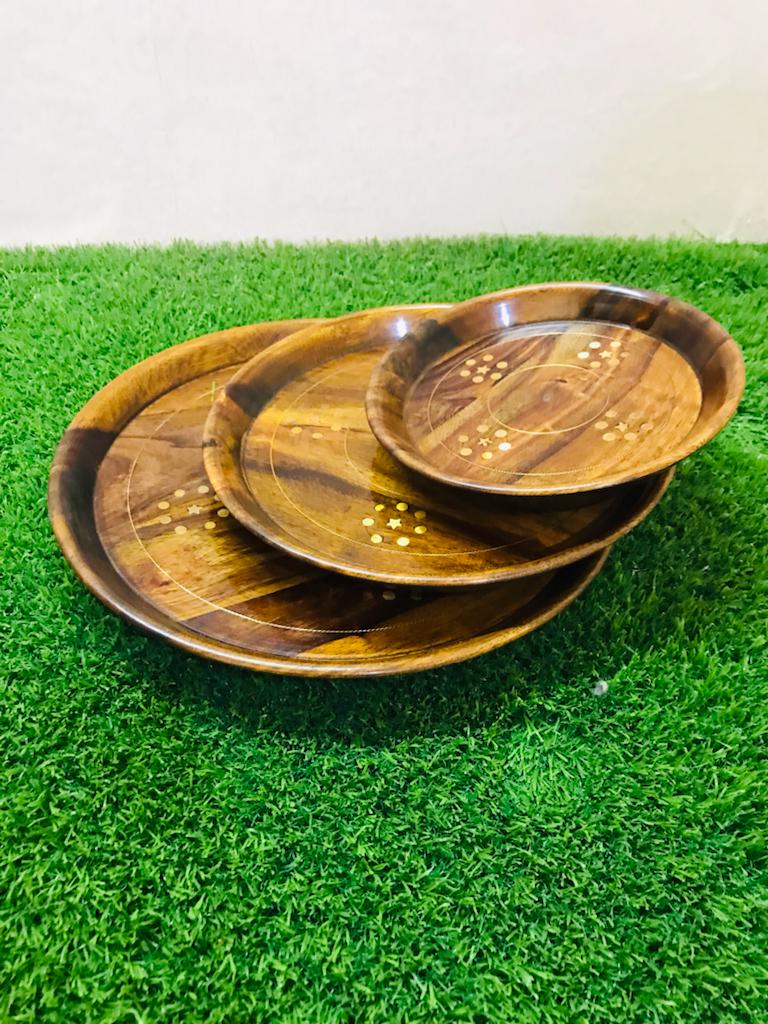 Hand-Made Round Wooden Tray Set OF 3 By (Laly.pk).