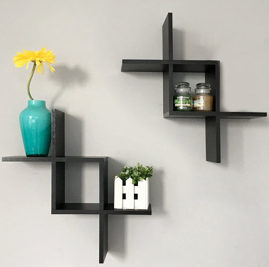 Toffee Wooden Shelf - Two Piece Wooden Rustic Wall-Mounted Display (laly.pk) WS106.