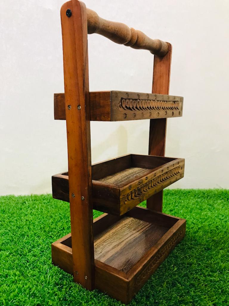 Traditional Wooden Embossed Kitchen Organizer Basket (laly.pk)