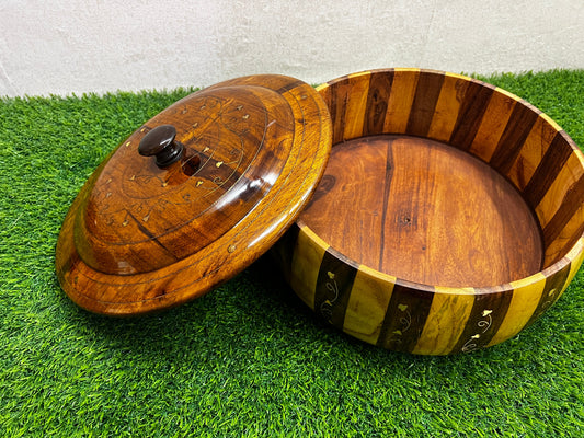 HAND-MADE Wooden HotPot With BRASS & CARVING WORK - Wooden Hotpot By laly.pk