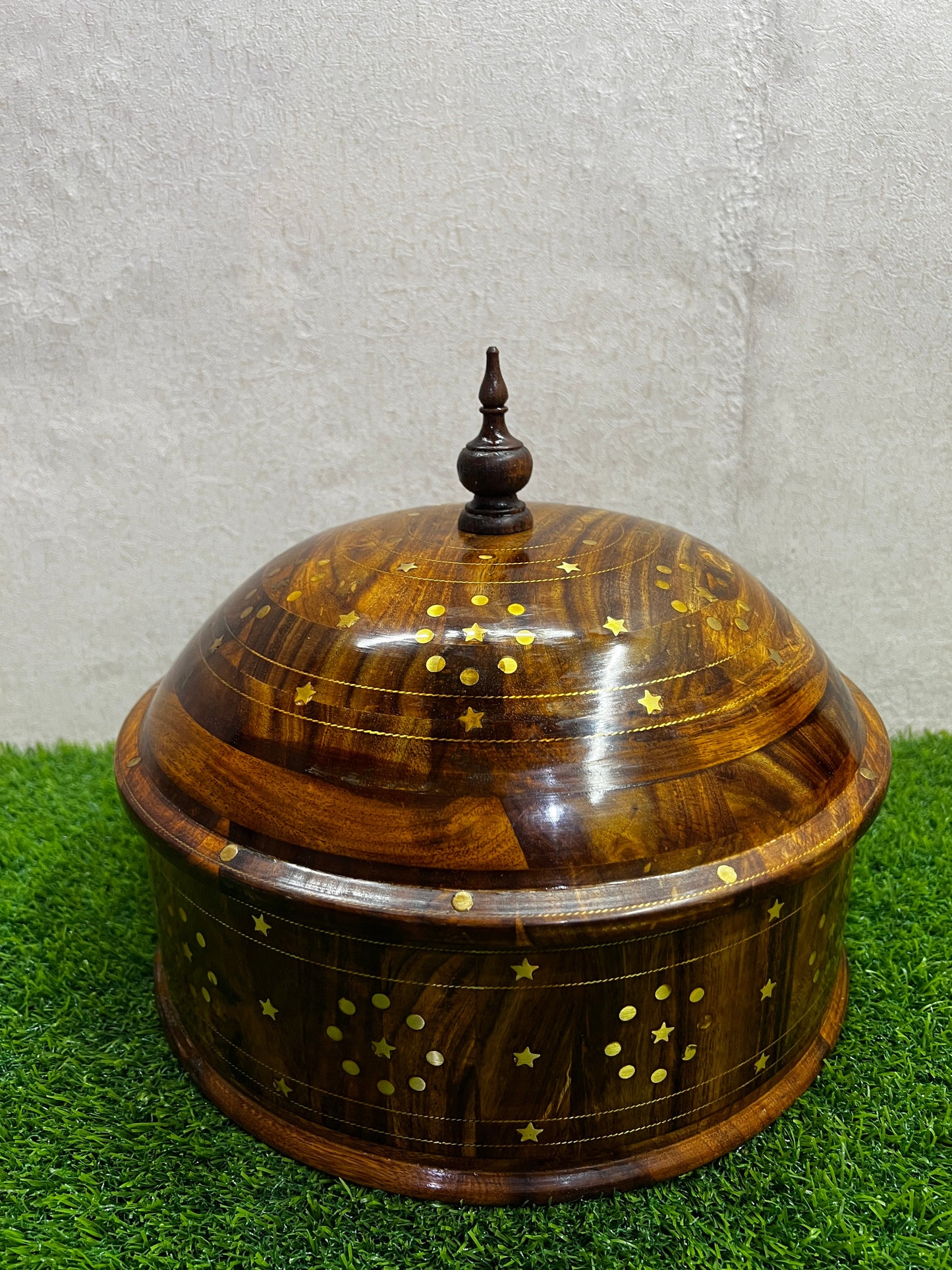 Hand-Made Wooden Hotpot With Brass & Carving Work - Wooden Hotpot By laly.pk