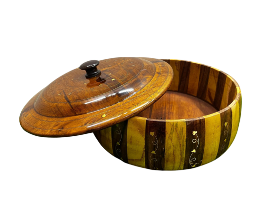 HAND-MADE Wooden HotPot With BRASS & CARVING WORK - Wooden Hotpot By laly.pk