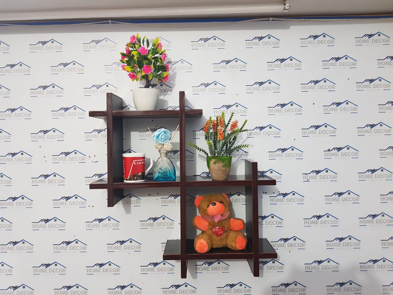 Cross Square Wooden Book Shelf - Minimalistic Wooden Wall-Mounted Display - laly.pk (WS119).