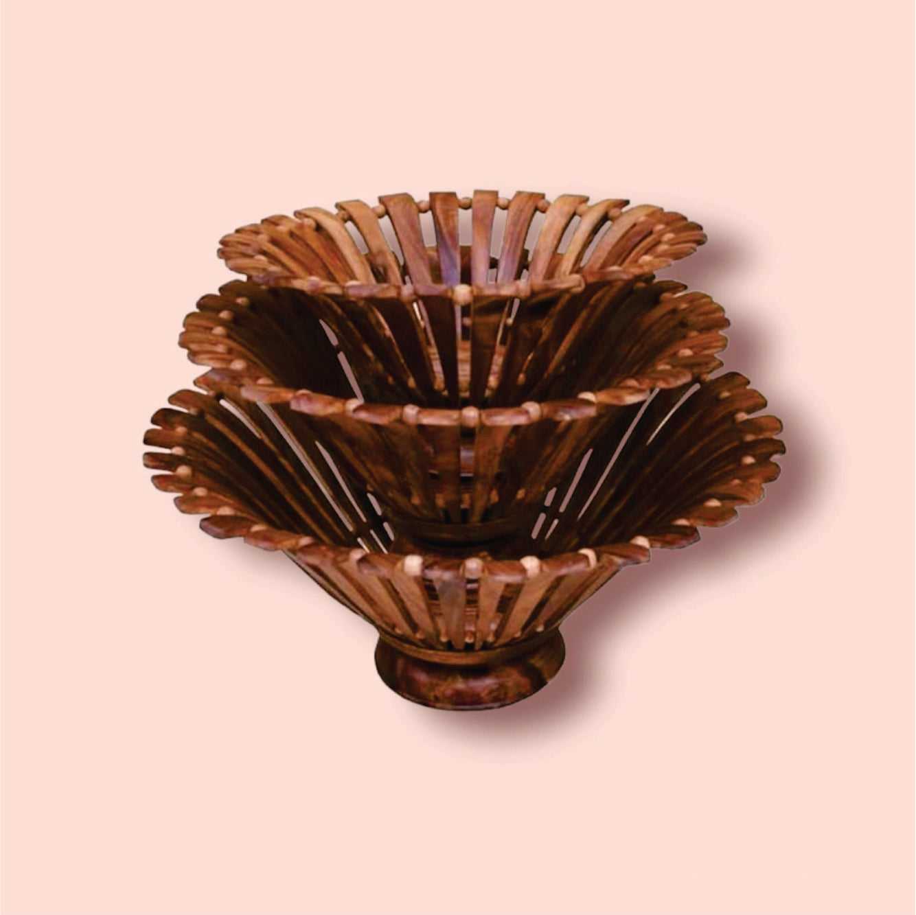 Set of 3 Wooden Fruit Baskets - 3 Wooden Fruit Baskets Set by (laly.pk).