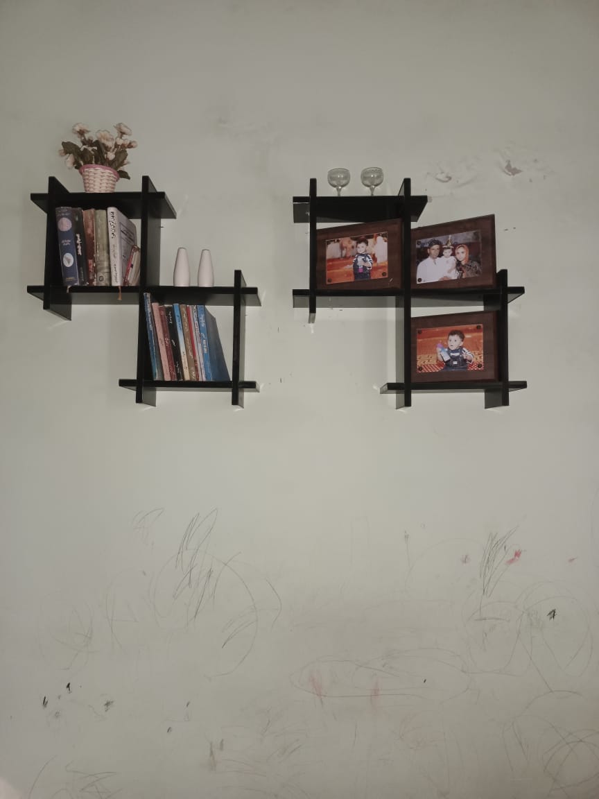 Cross Square Wooden Book Shelf - Minimalistic Wooden Wall-Mounted Display - laly.pk (WS119).