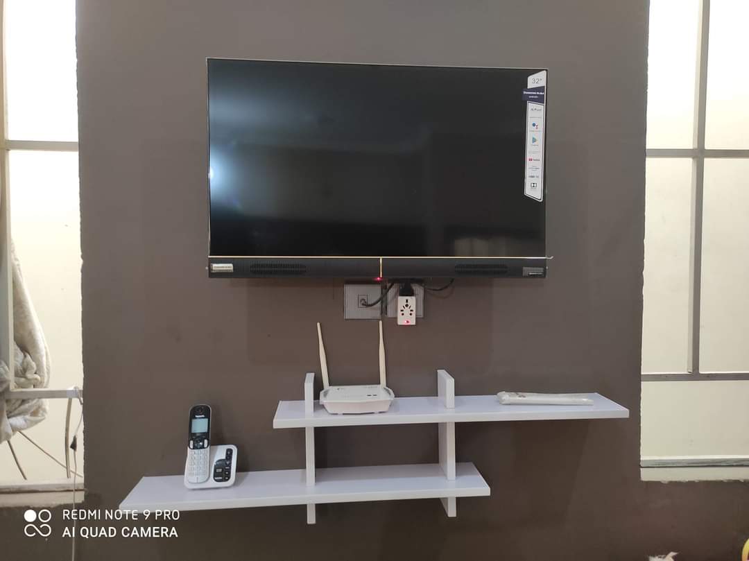 Wooden LED Cross Shelf - LED/TV Wooden Shelve By Laly.pk (WS112).