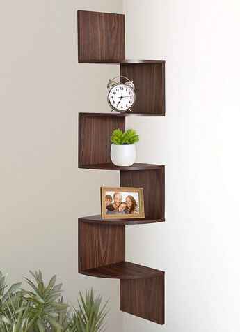 Wooden Corner ZigZag Square Shelve - Beautiful Wooden ZigZag Corner Shelves By Laly.pk (WS113).