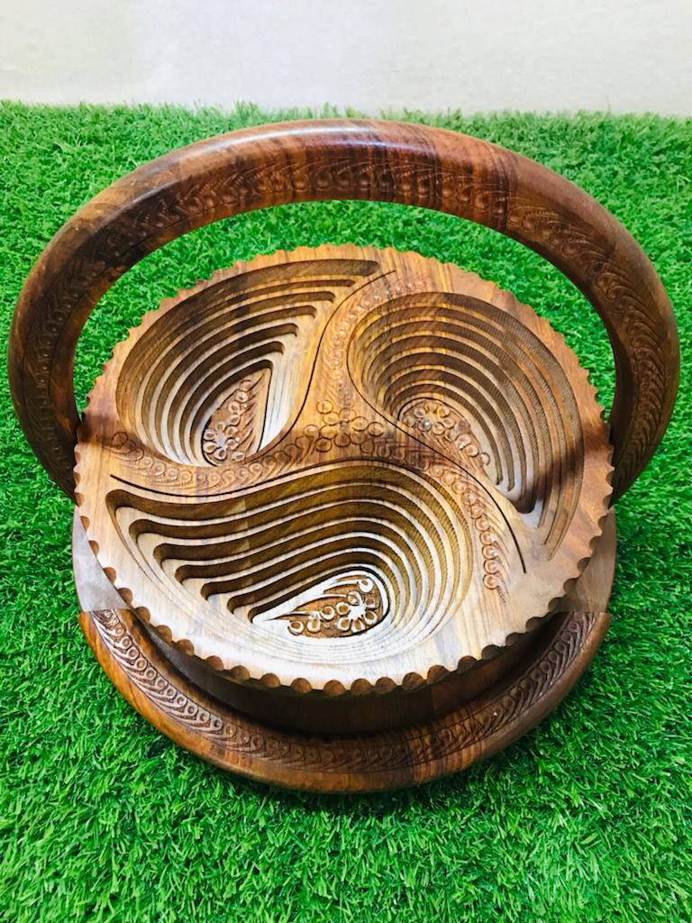 Wooden Hand-Made Folding Dry Fruit Basket By (Laly.pk).