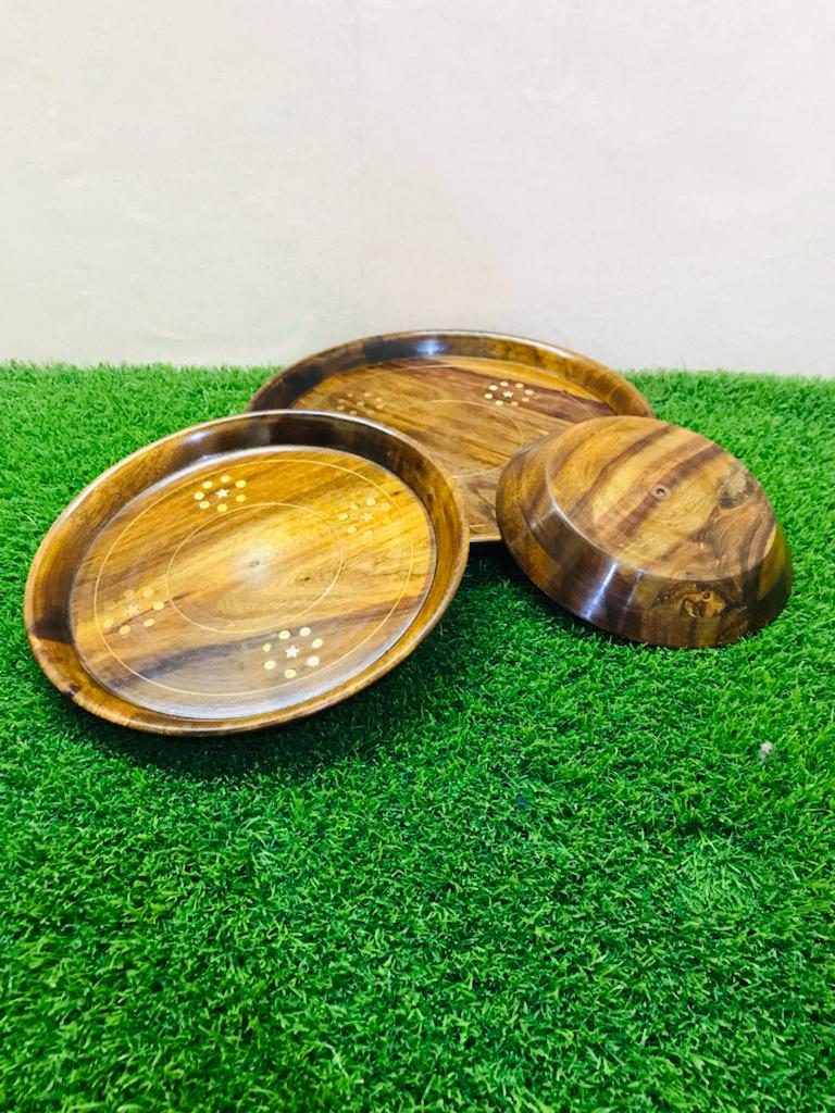 Hand-Made Round Wooden Tray Set OF 3 By (Laly.pk).