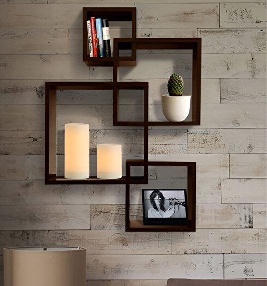 Set Of 4 Cube Intersecting Shelves - 4 Wooden Cube Shelves By Laly.pk (WS116)