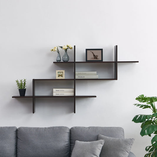 Three Wooden Tier Intersecting Shelves - Unique Wooden Floating Display (laly.pk) WS130.