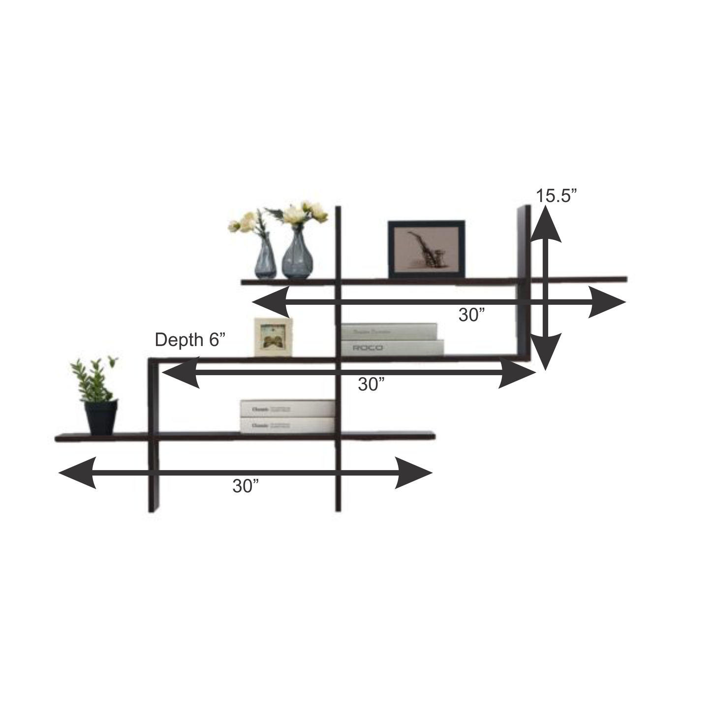 Three Wooden Tier Intersecting Shelves - Unique Wooden Floating Display (laly.pk) WS130.